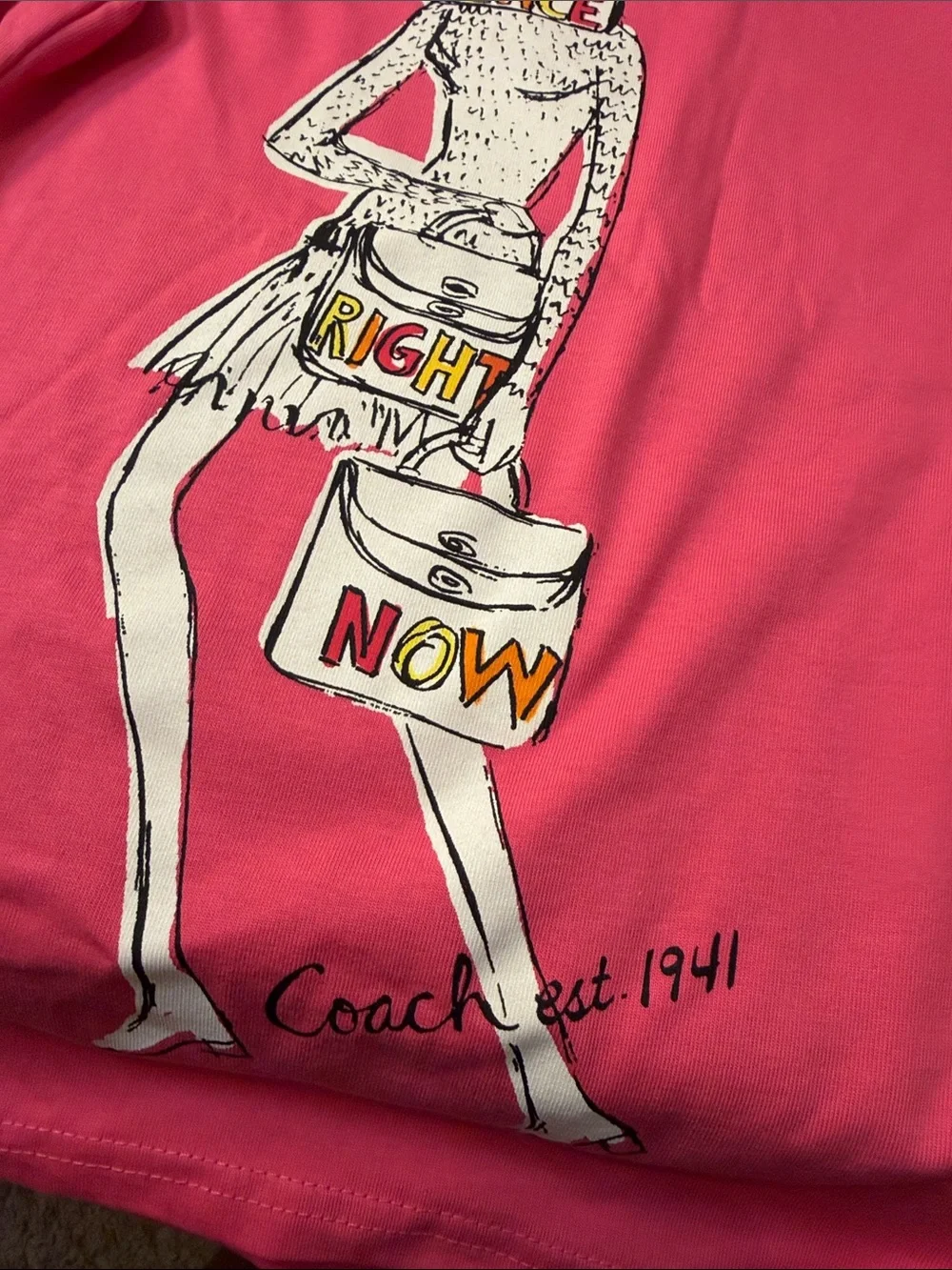 Coach Hot Pink Long Sleeve Graphic Tee with Peace Right Now Design
